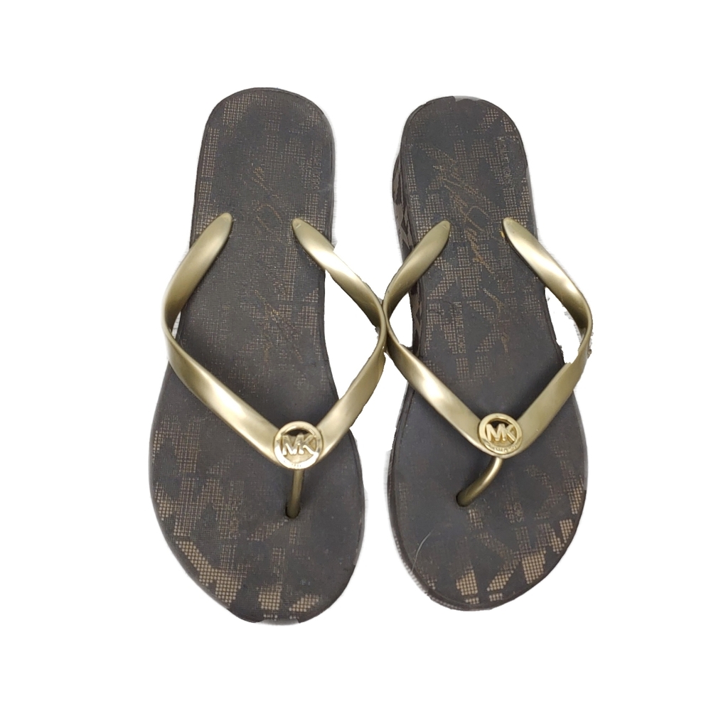MICHAEL KORS Bedford Women's 8 MK Signature Brown Flip Flops**Priced to Sell** - Picture 1 of 6